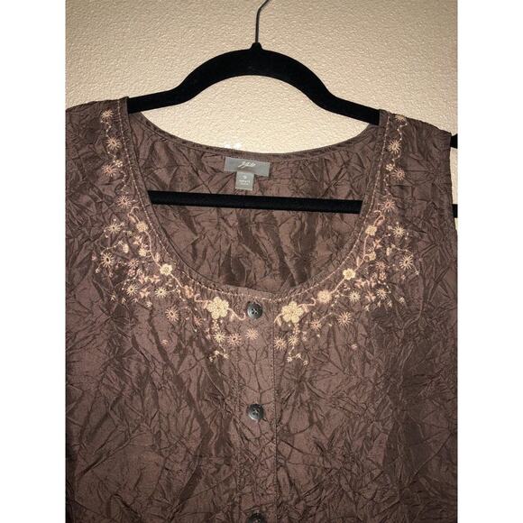 J Jill Scandi Preppy Brown 100% SIlk Sleeveless Top Small - Picture 2 of 8
